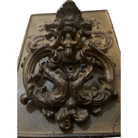 Vtg Cast Iron Door Knocker Dragon Griffin Rectangular Ornate Figural - Picture 3 of 7